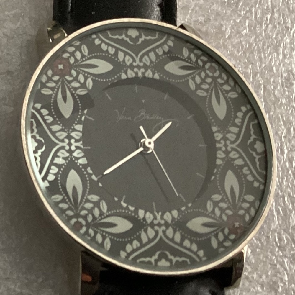 Vera Bradley Women’s Watch with Black Genuine Leather Band
